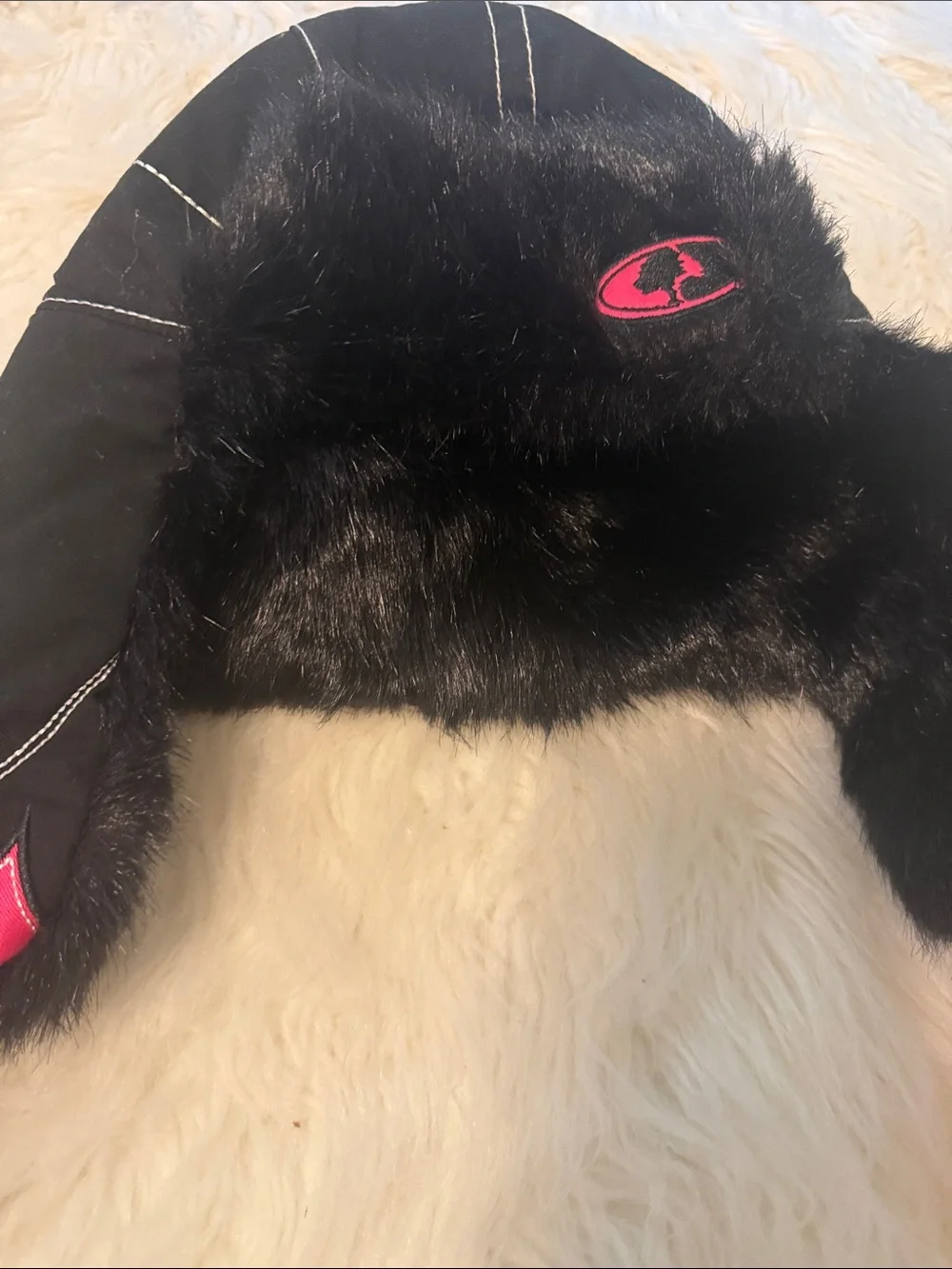 Signatures Black and Pink Faux-Fur Trapper Hat